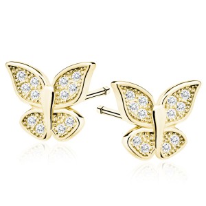 Cercei argint placati cu aur galben fluturasi cu pietre DiAmanti Z1045EG_W-DIA (Argint 925‰ 1,2 g.)